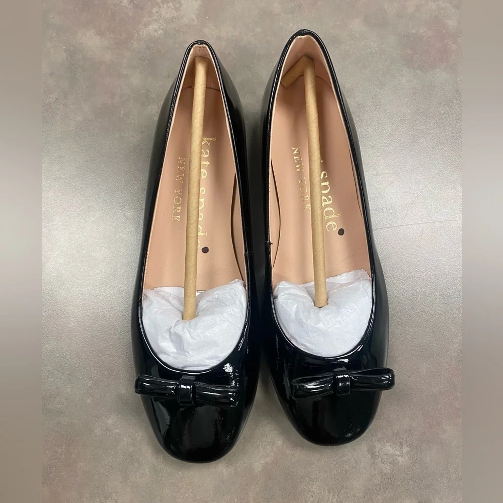 NIB Kate Spade Kiersten Black Patent Leather Bow Ballet Flats Size 6